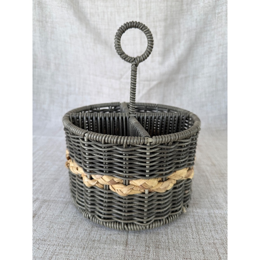 Silverware Tote Home OS Gray Excellent Woven Wicker 4-Slot Caddy